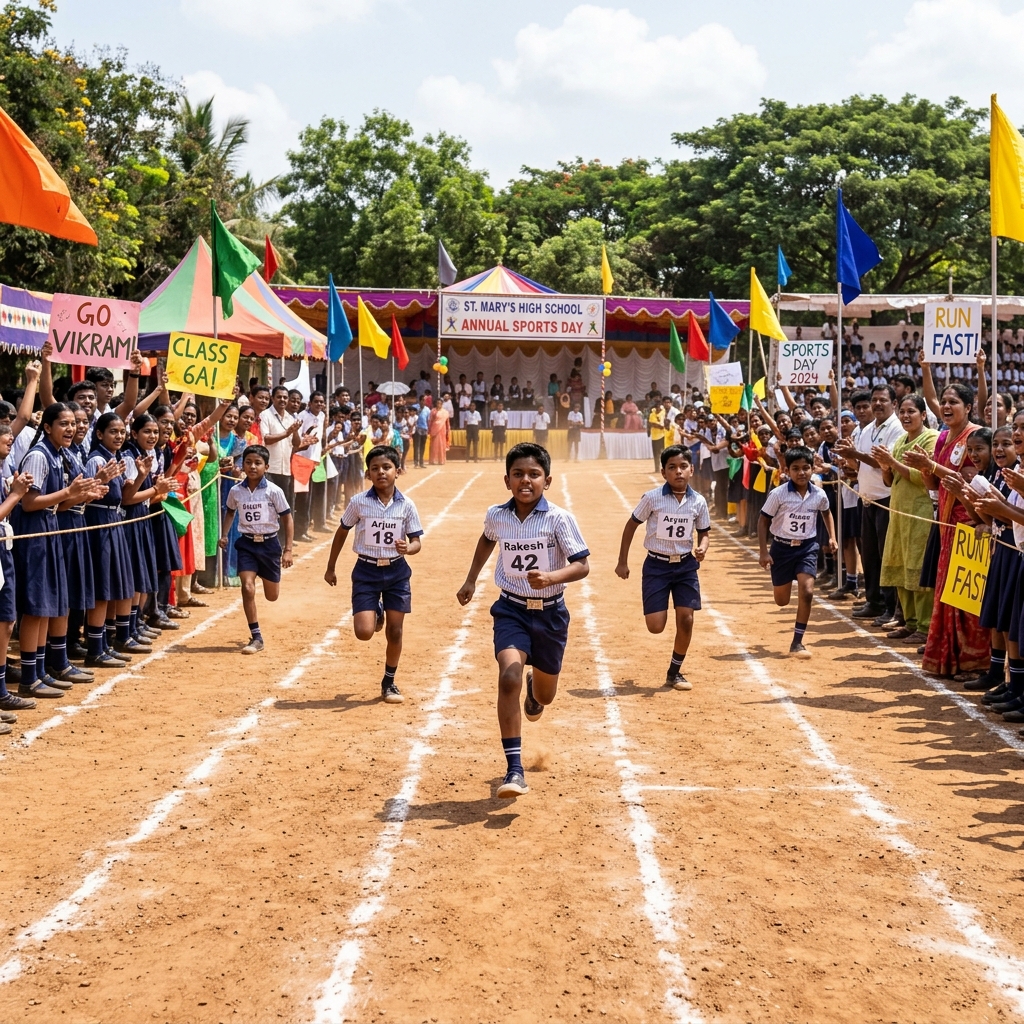 Students running races on Annual Sports Day 2025